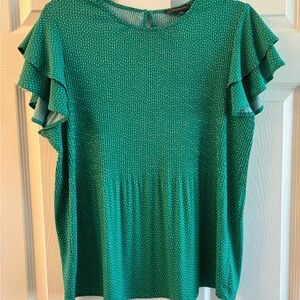 Adrianna Papell Green Ruffled Short Sleeve Blouse